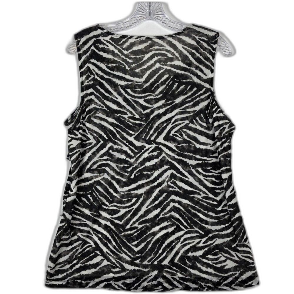 Chico's Zebra Print Mesh Size 2 L Ruffle Tank Top Sleeveless Black and White EUC - Picture 2 of 8